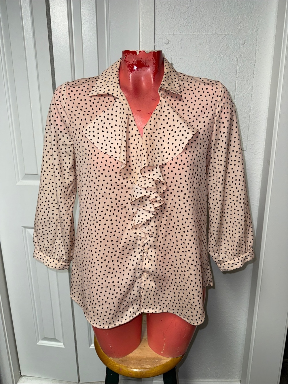 Karl Lagerfeld - Polka Dot Ruffle-Front Blouse top shirt